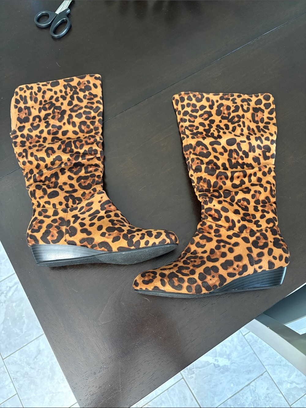 Leopard Print Mid-Calf Wedge Boots - Brown NWOT